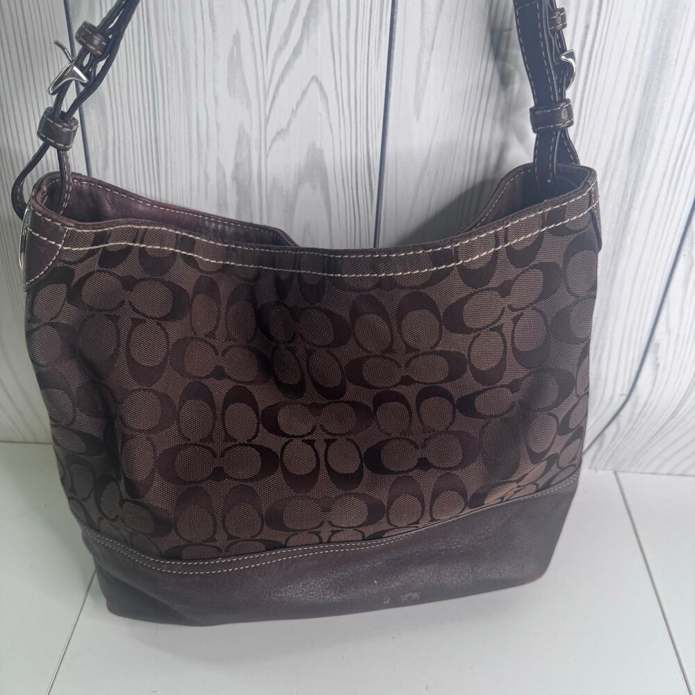 Vintage Y2K Coach Signature Jacquard Hobo Shoulder Bag No. 2156 Chocolate Brown